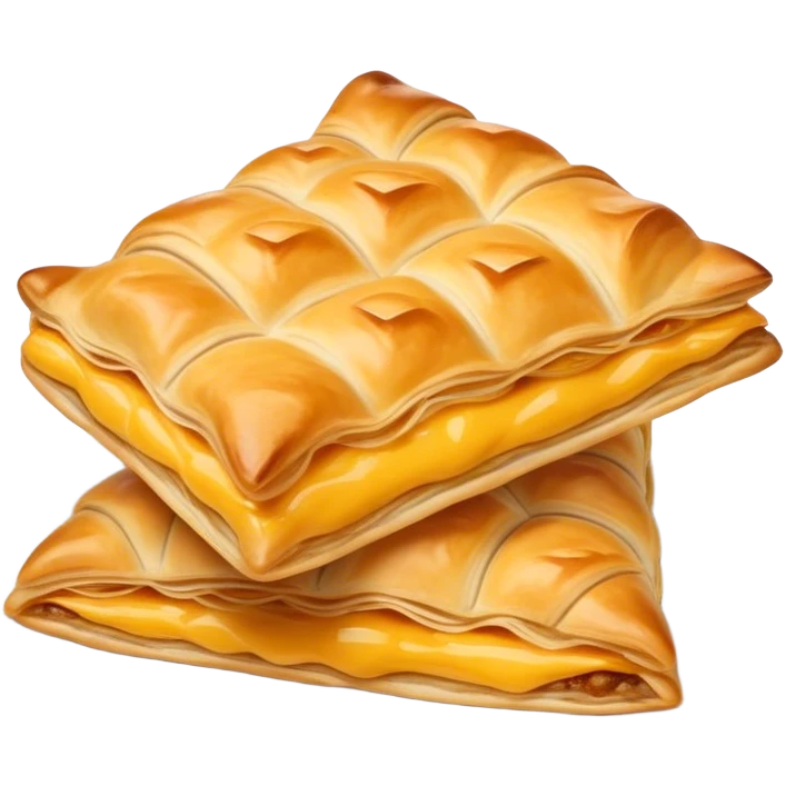 Cinematic Realistic Burek sa Sirom Dish Emoji, showcasing a flaky pastry filled with cheese rendered with crisp textures and appetizing, warm lighting. emoji