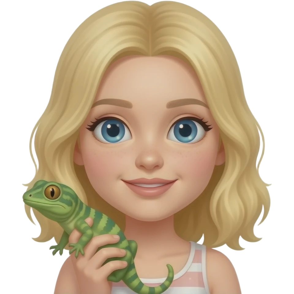 Blonde hair blue eyed girl holding a crested gecko emoji