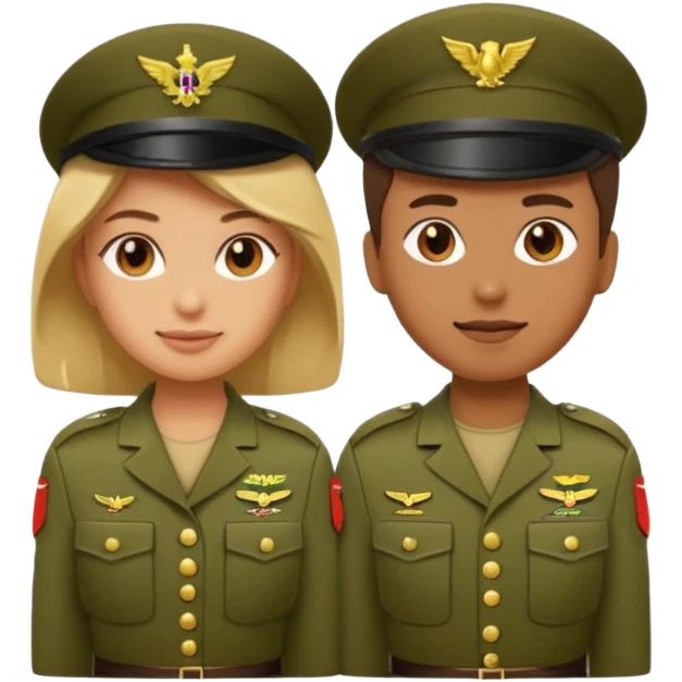 one emoji (female) wearing Army combat uniform and a second emoji (male) wearing the army green service uniform emoji