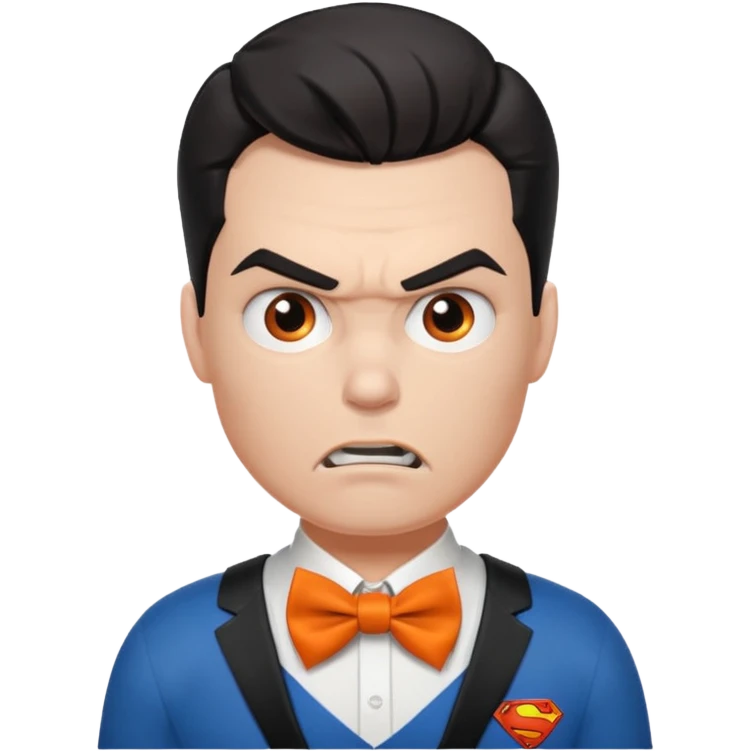 a superman with organe bow tie, angry emoji