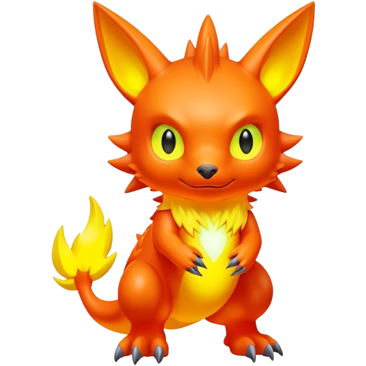 Modern lush warm-colored neon-colored Digimon-Fionbri-creature emoji
