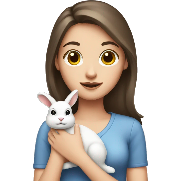 brunette white girl holding rabbit emoji