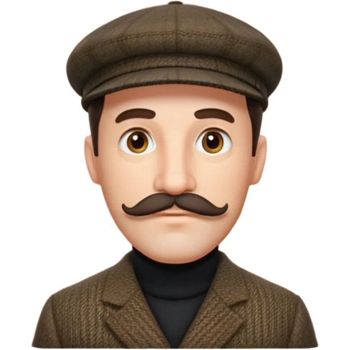 Big mustache sideburns sport coat black turtleneck tweed flat cap squinty eyes emoji