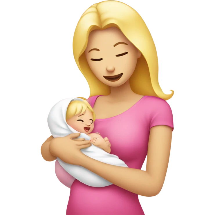 blonde woman breast feeding baby. pink shirt emoji