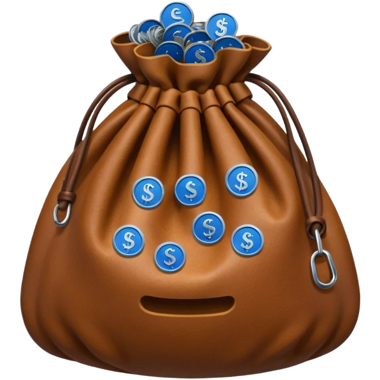 brown money bag of blue coins emoji