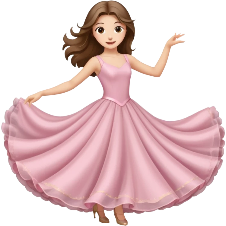 happy white long brunette hair girl with hazel eyes in light pink ballroom dancing emoji