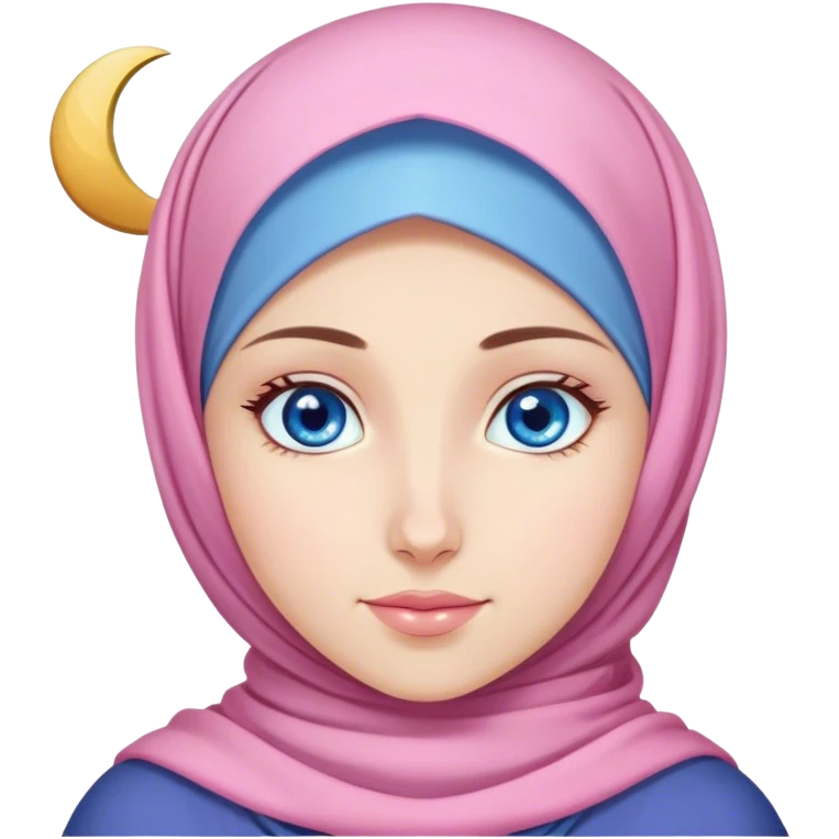 Turkish beautiful finish Konya girl blue eyes with lila pink color and ramadan moon hijab  emoji