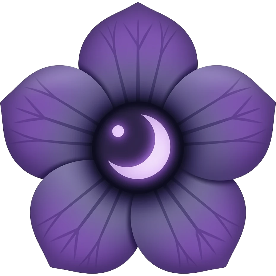 dark purple flower with a purple moon inside emoji