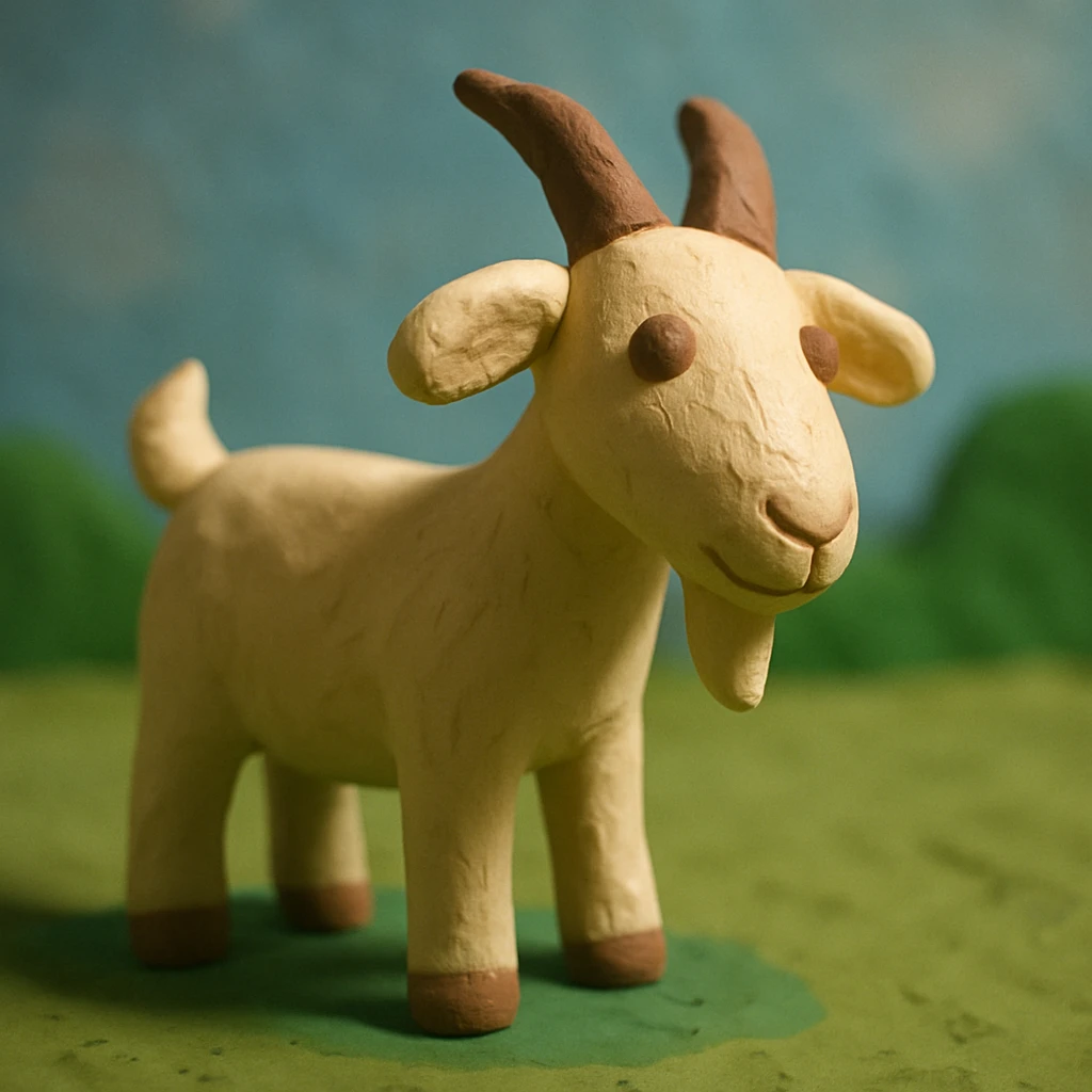 goat standing on grass, visible fingerprints, matte plasticine look, claymation style emoji