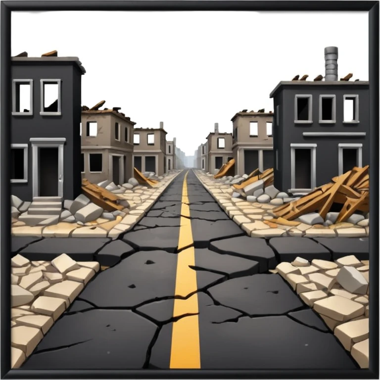 ruined town with destroyed road emoji