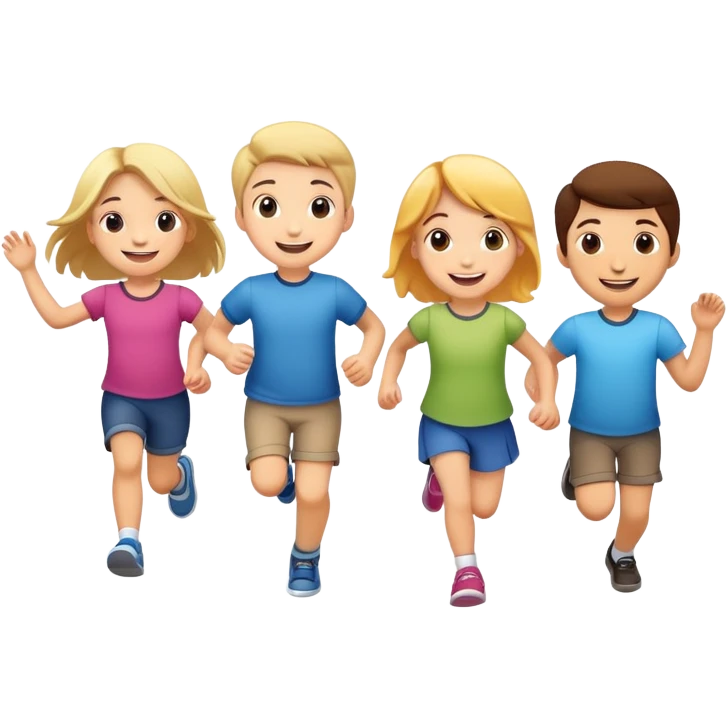 group of children skipping together, fun and friendly emoji