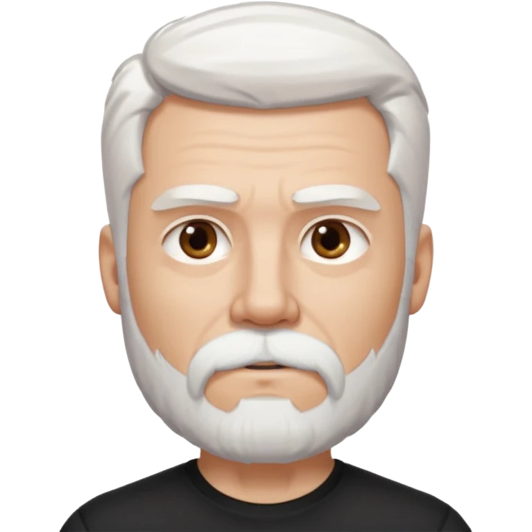 White haired muscled adult man with a black t-shirt. He has white beard and a long goatee. Dark brown eyes. Strong neck. Attractive. emoji