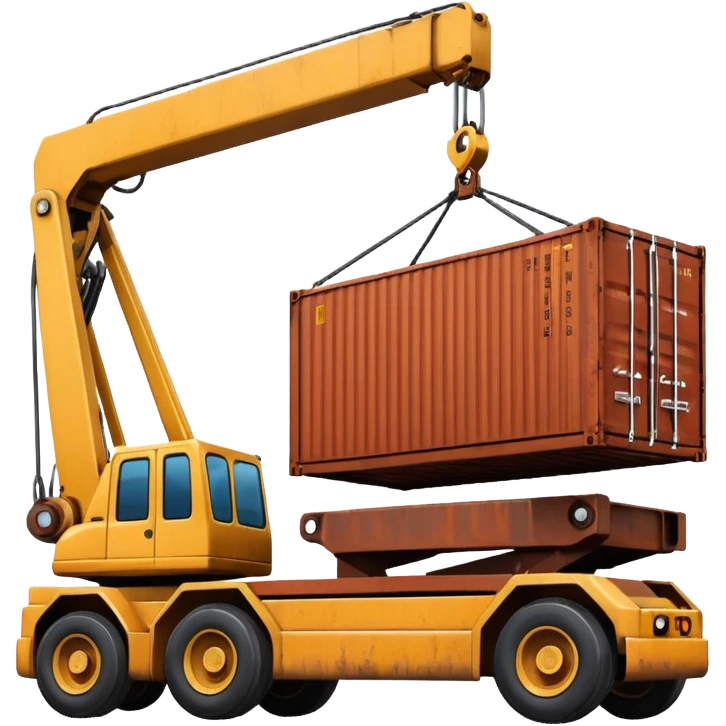 Container being lifted by a large machine, import. emoji