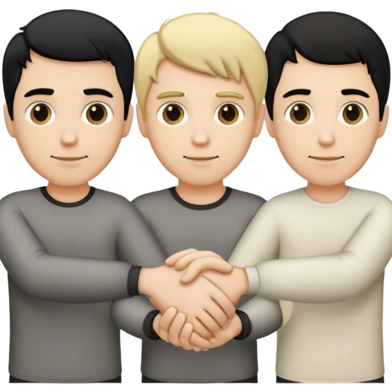 Three men holding hands, all white, one with blonde hair, one with black hair, and one with brown hair emoji
