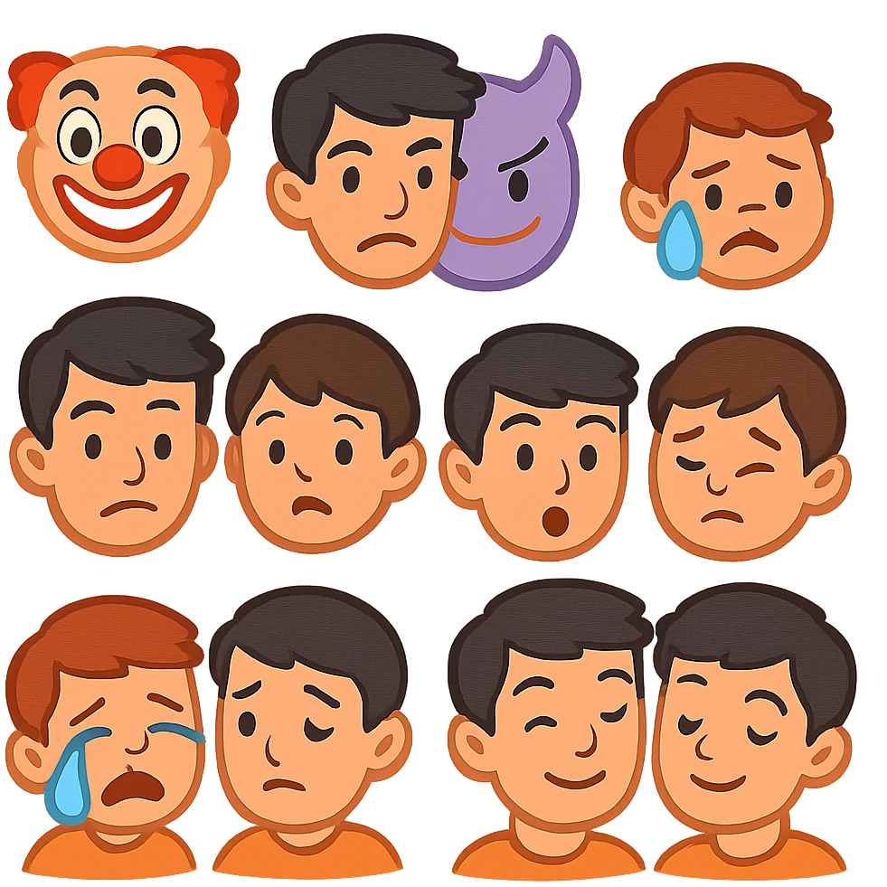  black hair young man and brown hair kid , brothers emoji emoji