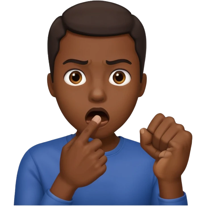 Darker skinned person who is shocked/ suprised and has their hand in a fist over their mouth emoji