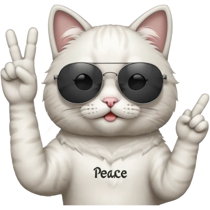 a cat wearing sunglasses a saying peace out on his head there would be written peace out and he will do the pose for peace out emoji
