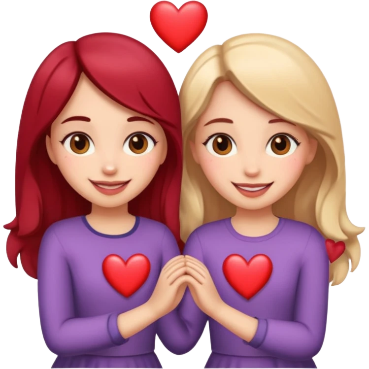 make two girls holding hands with hearts. make them seductive to each other emoji