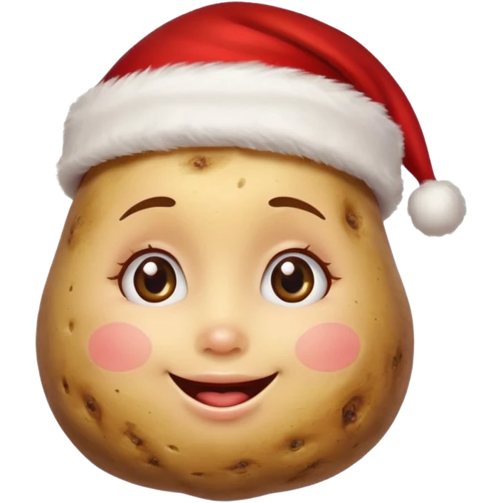 Potato with a happy girl face and a Santa Christmas hat on emoji