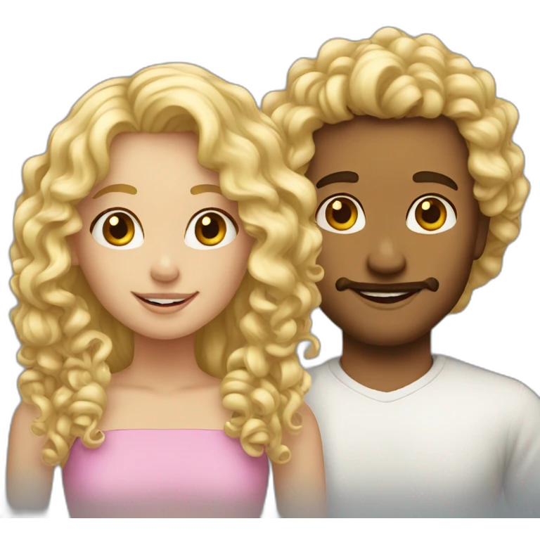 a couple of a blond curly girl with chaten man emoji