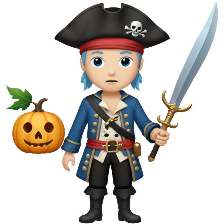 Un pirate qui fait peur uniquement bleu et noir avec une feuille d’automne noir sur la joue  emoji