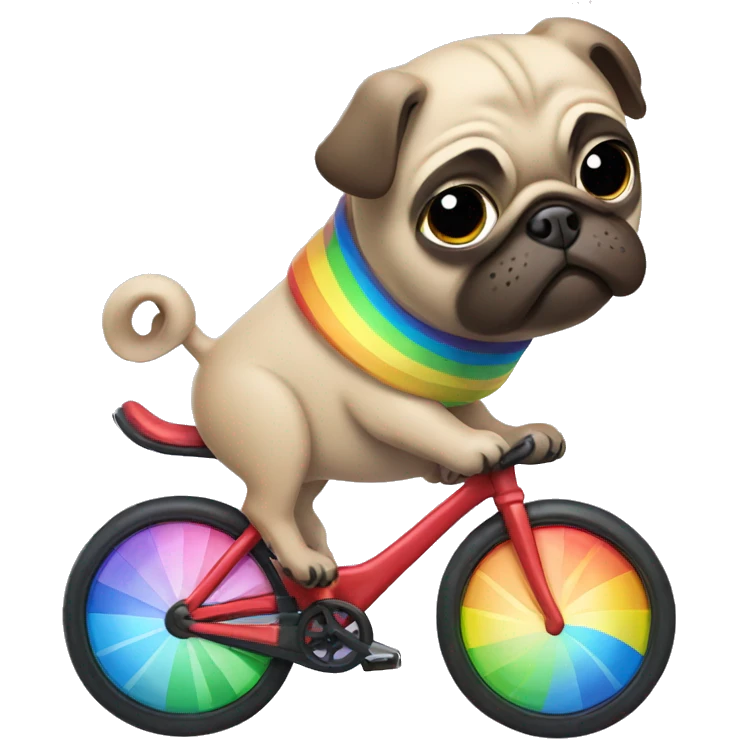 Pug riding a bike with a rainbow  emoji