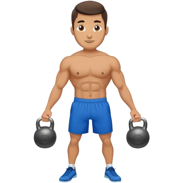 fit man with blue shorts holding kettlebell emoji