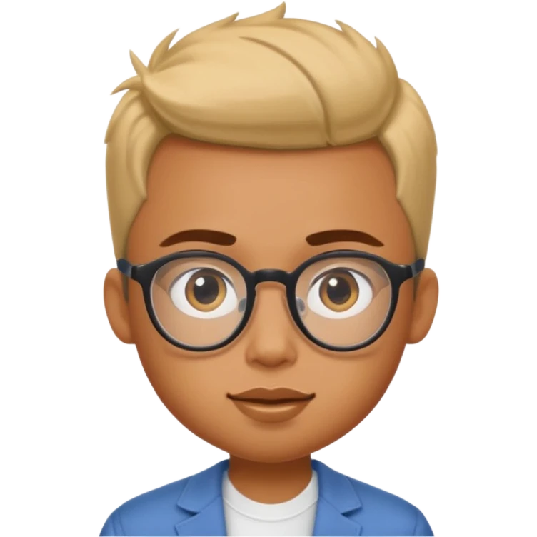 generate a pretty bratz boy with spectacles on, slightly healthy, tan emoji