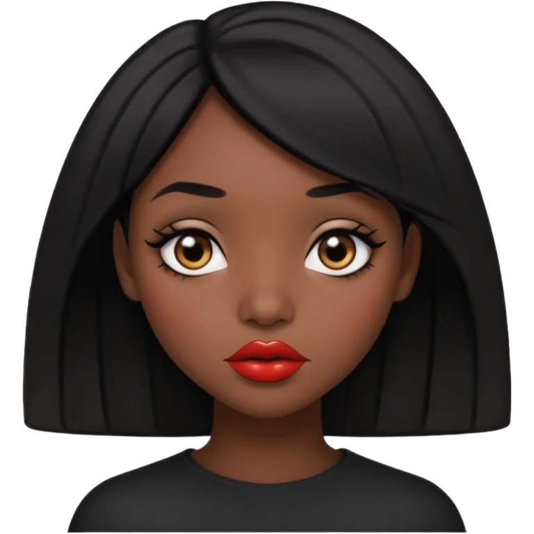 Dark skin gurl with black hair, big lips m, dark brown eye, octagon face shape and chinky eyes no red lipstick  emoji