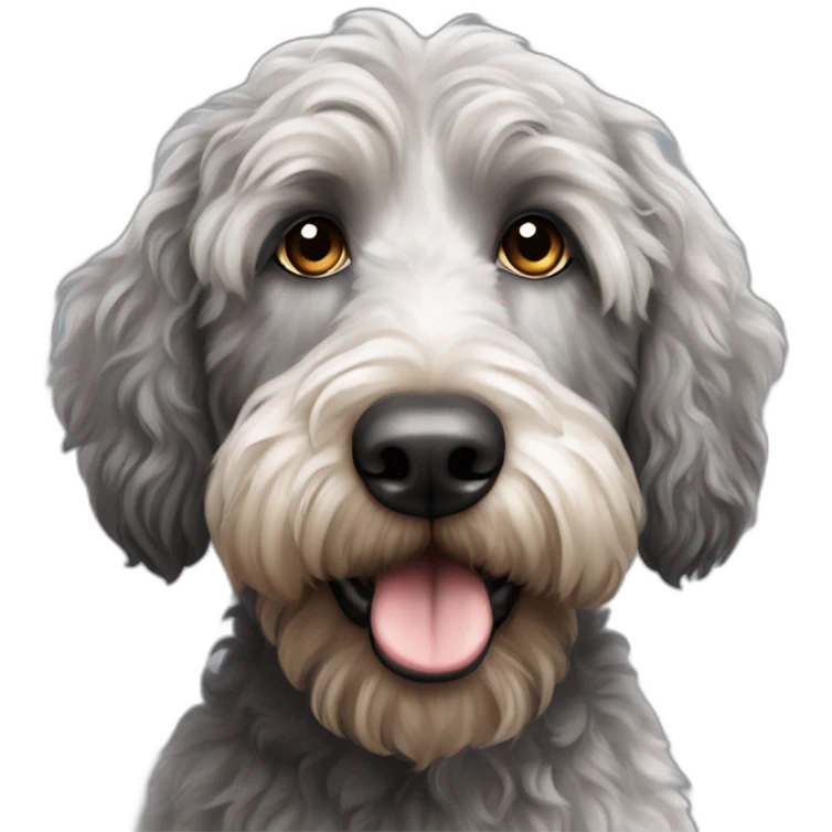 Labradoodle grey black merle staring emoji
