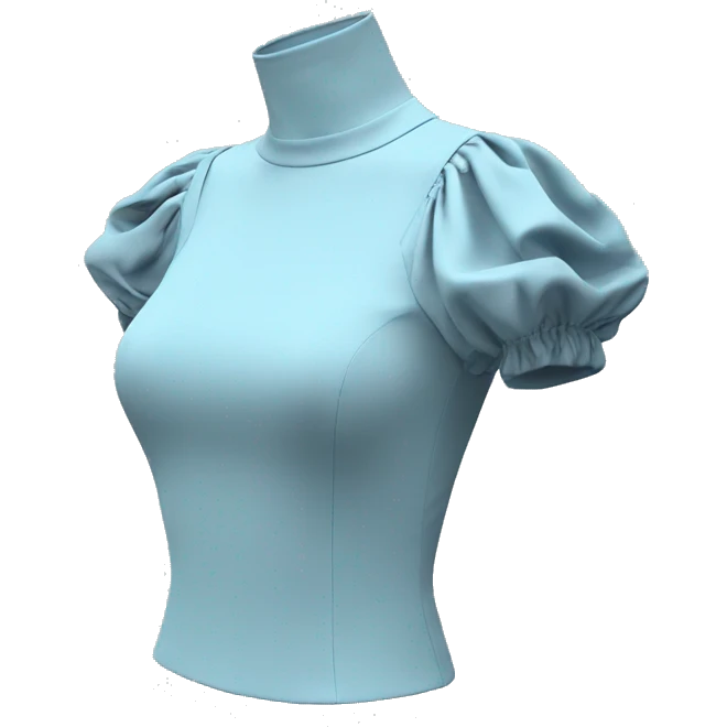 Realistic side view of an isolated pastel blue off the shoulder Short High neck sleeve blouse with shoulder straps. emoji