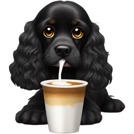 Black cocker spaniel drinking capucino emoji