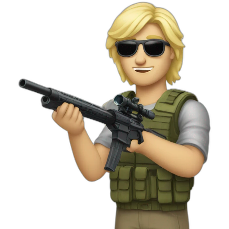 Blonde guy with sanglasses holding a sniper emoji