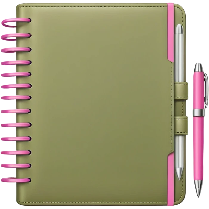 Light olive Planner open notebook with pink pen emoji
