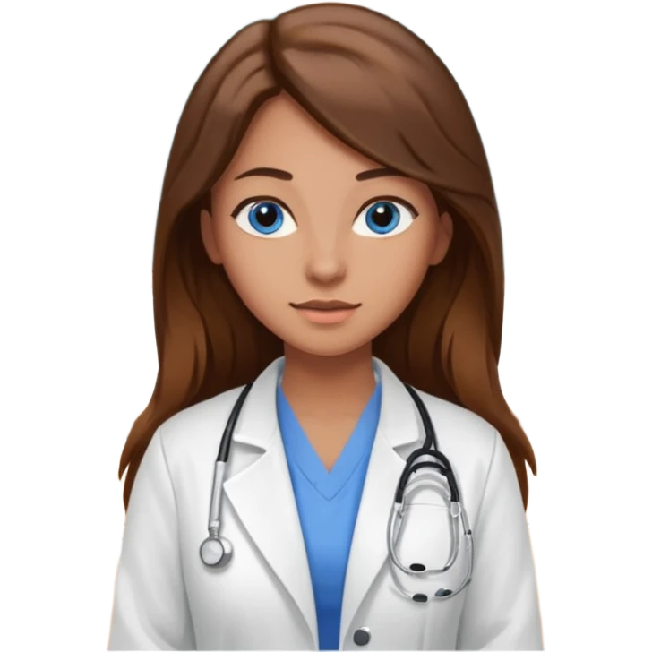 pretty female nursing student with long brown hair, blue eyes inside a classroom at university emoji