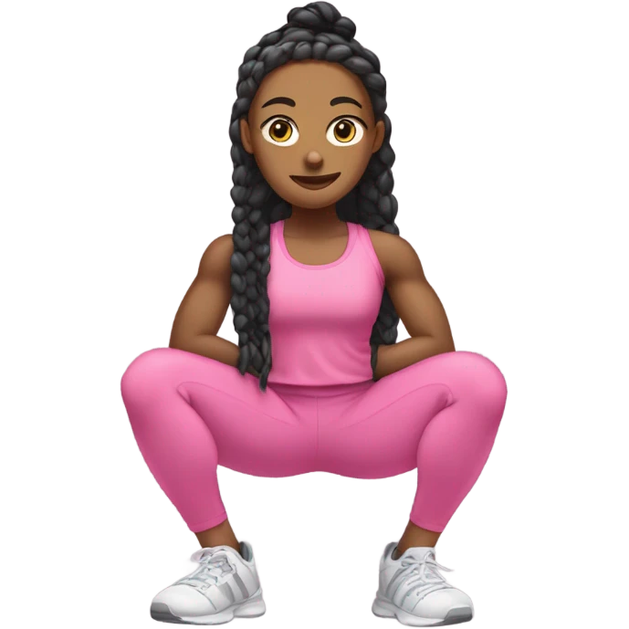 Khalyn doing squats in the gym with pink gym clothes and long braids  emoji