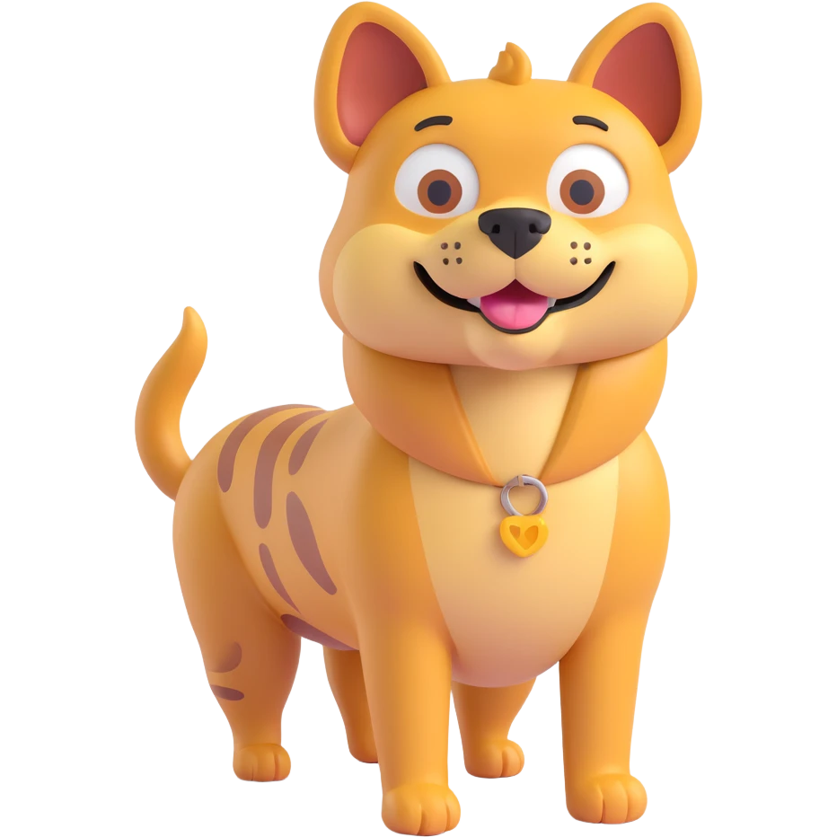 catdog hybrid, body split between feline and canine features, 3D emoji style emoji