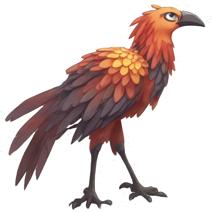 earthly muddy fresh Cool Cute Fantasy legendary jungle-bird plant-grass-type-Dendro-Phoenix-avian Fakemon full body emoji