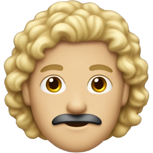Regular caucasian guy emoji with a black mustache and shoulder length curly hair. emoji
