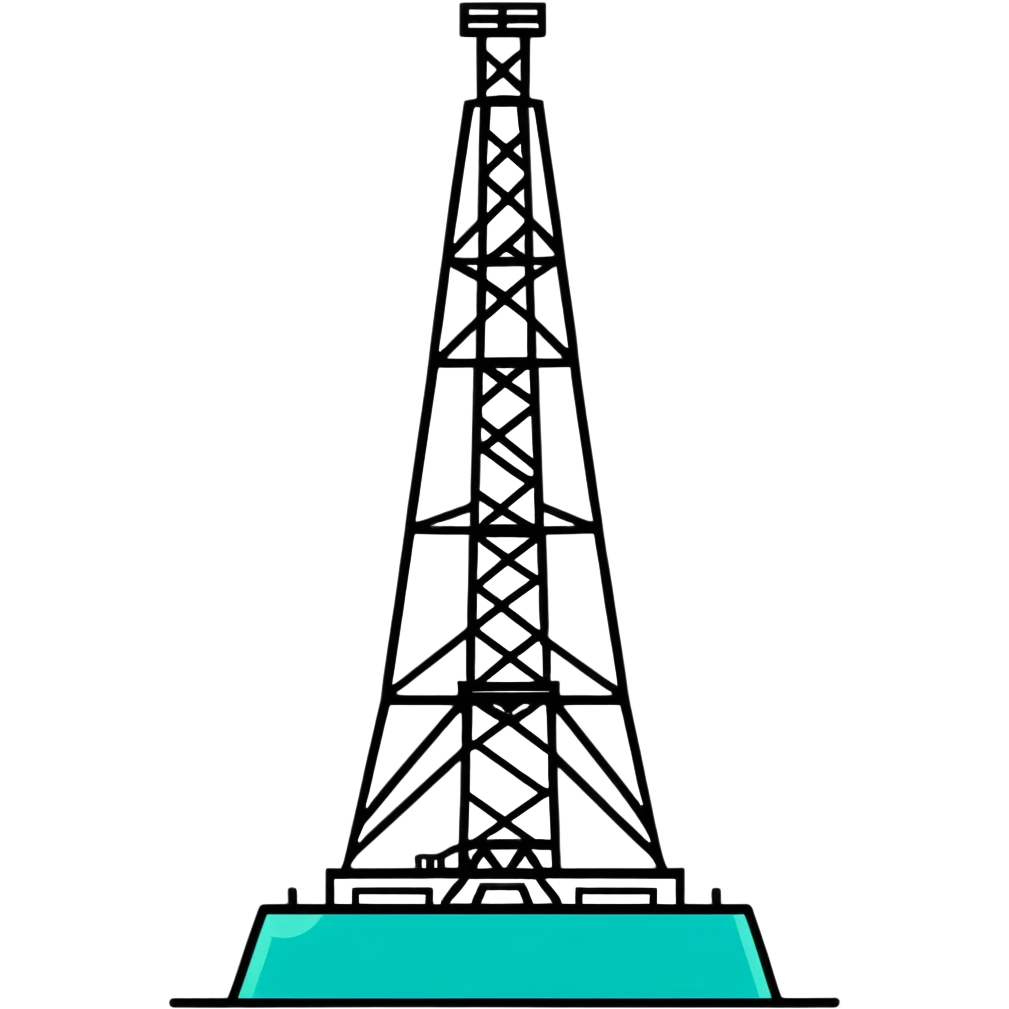 Drilling rig tower with simple lines, minimalist design with soft gradients in sky blue, teal green, white, and light gray emoji