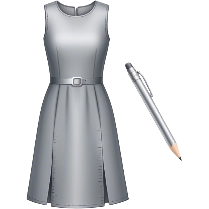 Icon for Fashion Design: a dress pattern with measurements, a ruler, and a pencil. The icon should represent the process of designing clothing with a focus on precision and tailoring. Transparent background. emoji