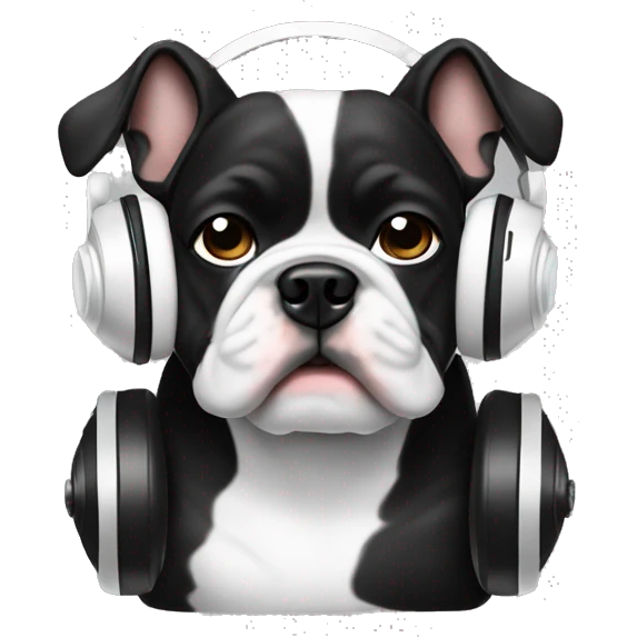 frech buldog black and white with headphones emoji