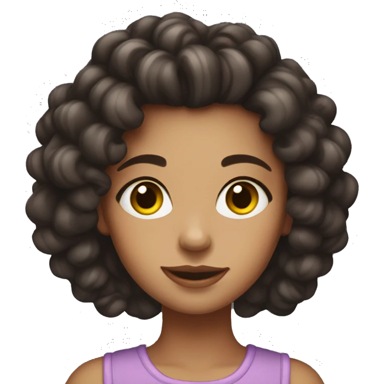 Girl with warm, long, dark brown hair, with curlers, with light skin and dark brown eyes  emoji