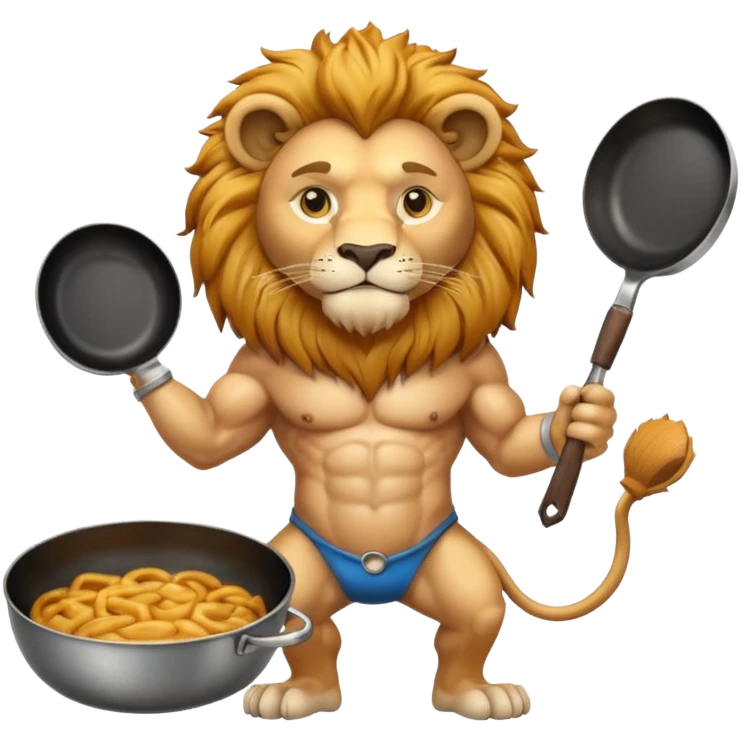 Lion holding frying pan emoji