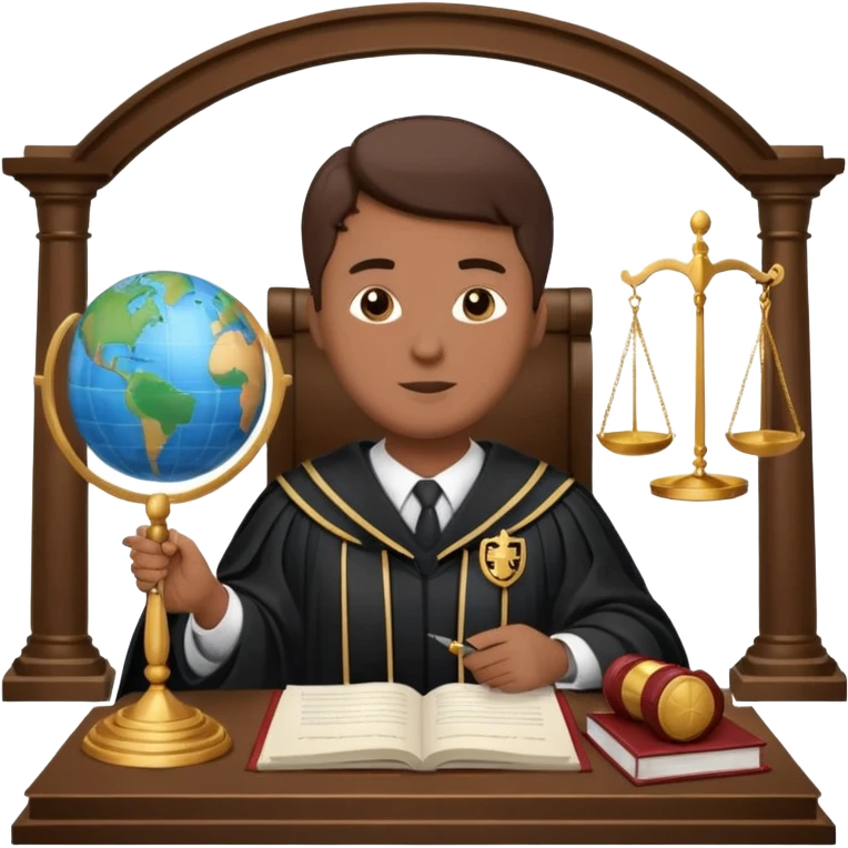 Create emojis representing:

A lawyer (legal profession symbol)

Scales of justice

Pen and paper (court documentation)

Globe (international cases)

Shield (rights protection)

Document (court ruling)

Speech bubble (negotiations/discussions)

Figure in judge's robe emoji