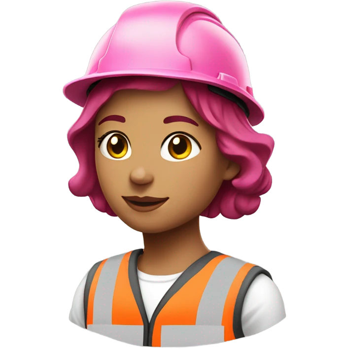 girl with burgundy hair wearing pink hard hat and pink hi vis vest emoji