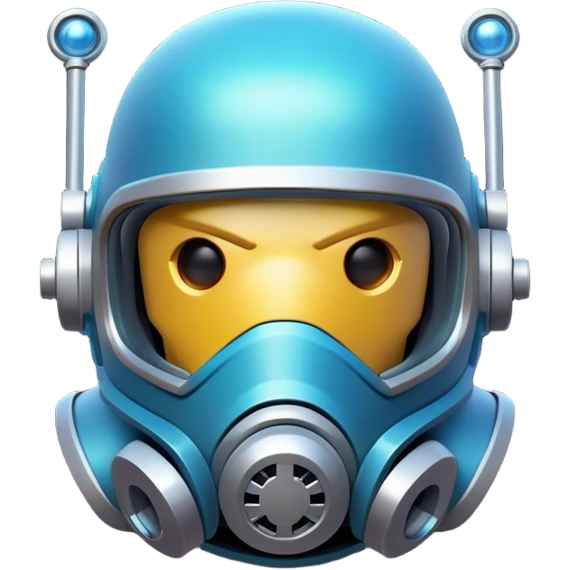 Clash of Clans aesthetic: Cinematic Playful 3D Isometric Space Helmet Emoji, rendered in a 3D vector-style similar to standard emojis with minimal shading and bold, simplified shapes. A compact, distinct form with signature details, softly glowing with a futuristic sci-fi warfare charm. Simplified yet unmistakably iconic, highly detailed and consistent, glowing with a soft radiance and high shine. Stylized with a touch of high-tech brilliance and a soft glowing outline, capturing the essence of a beloved gaming relic with a friendly, playful manner! emoji