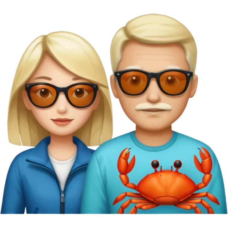 Men and girl Alaska crab are moving wearing a sunglass and 海港薈 emoji