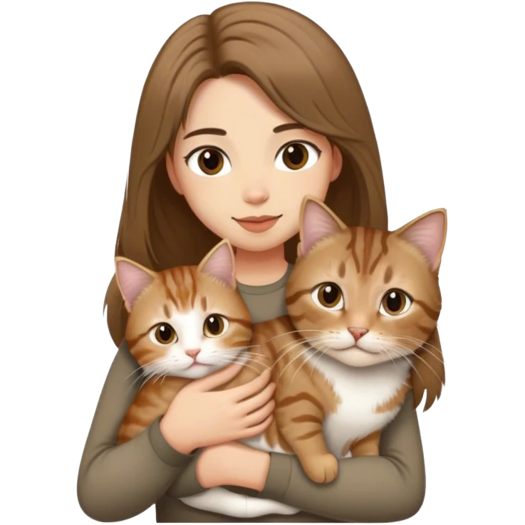 Long brown-haired girl holding long haired tabby cat, with her short-haired boyfriend also holding a tabby lihua car. emoji