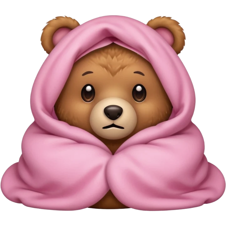 Scared teddy bear hiding under light pink covers emoji